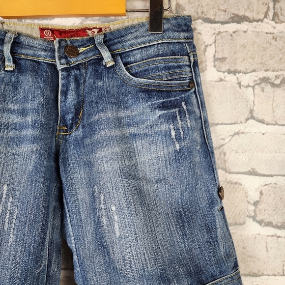 Guess Denim Bermuda Shorts Jorts Convertible Distressed Blue Size Medium - Picture 2 of 14